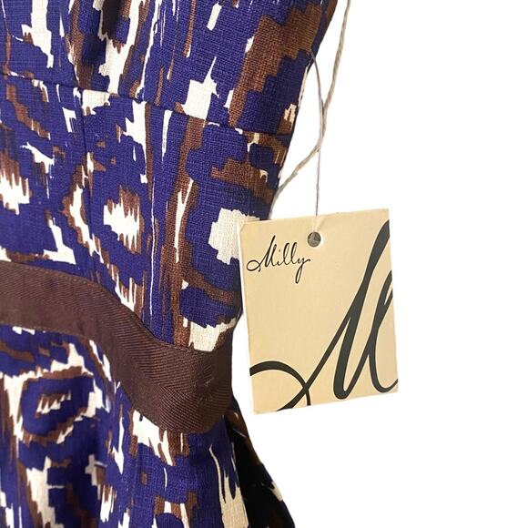 Milly of New York Geometric Print Blue Brown White Size 4 Pockets US… - Picture 7 of 9